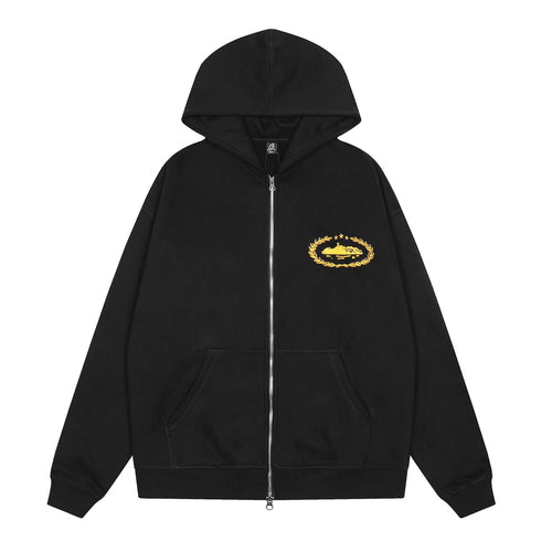 Corteiz superior zip up - black & yellow